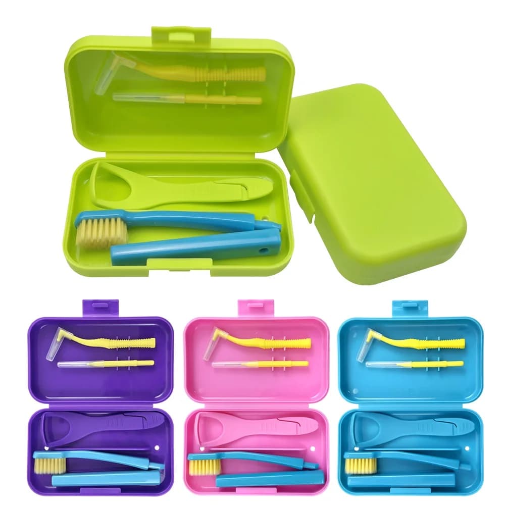 Scatola Portatile per Spazzolino, Kit di Strumenti per Igiene Orale Ortodontica, Spazzolino Interdentale, Raschietto per Lingua, Spazzolino da Viaggio, Sbiancamento Denti