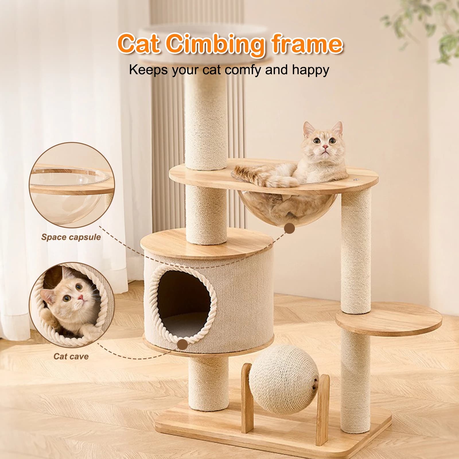 Cuccia Integrata per Gatti Resistente all'Usura, Piattaforma Unica per Salti, Struttura Traspirante per Arrampicata, Accessori per Animali Domestici