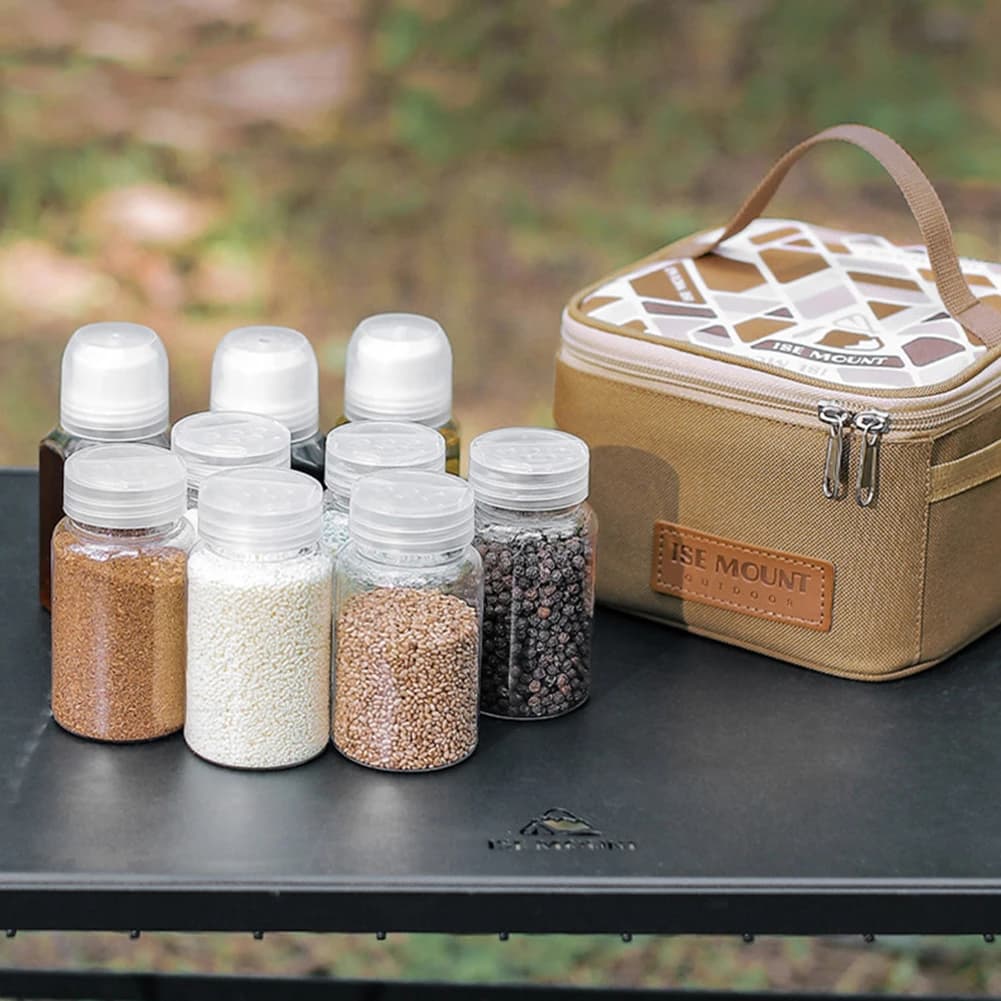 Set di Barattoli per Spezie e Condimenti, Contenitori per Olio e Condimenti, Borsa Portaoggetti, Utensili per Barbecue all'Aperto