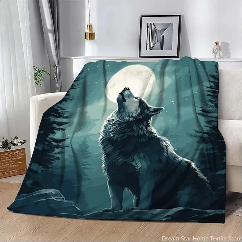 Coperta in flanella Howling Wolf Moon - Morbido plaid con stampa Mystic Night per divano, letto, ufficio, copriletto in flanella, comoda coperta per la camera da letto