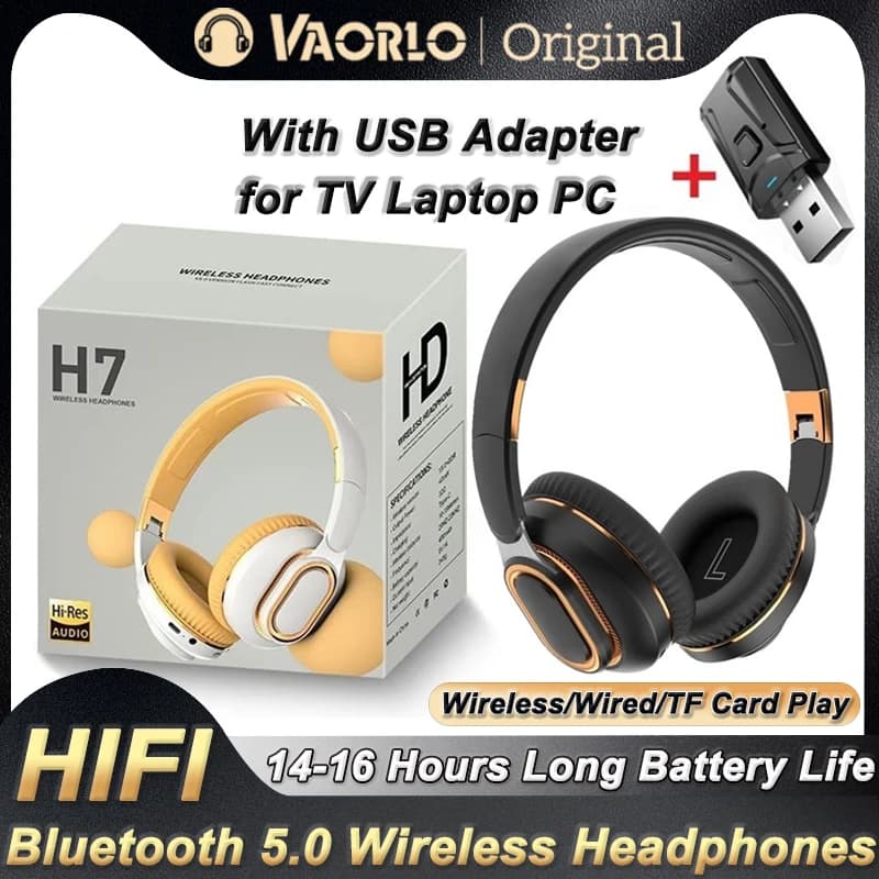 H7/H3 Tv Cuffia Bluetooth Auricolare wireless con microfono Adattatore USB Cuffia con cancellazione del rumore Bassi stereo pieghevoli per auricolare TV