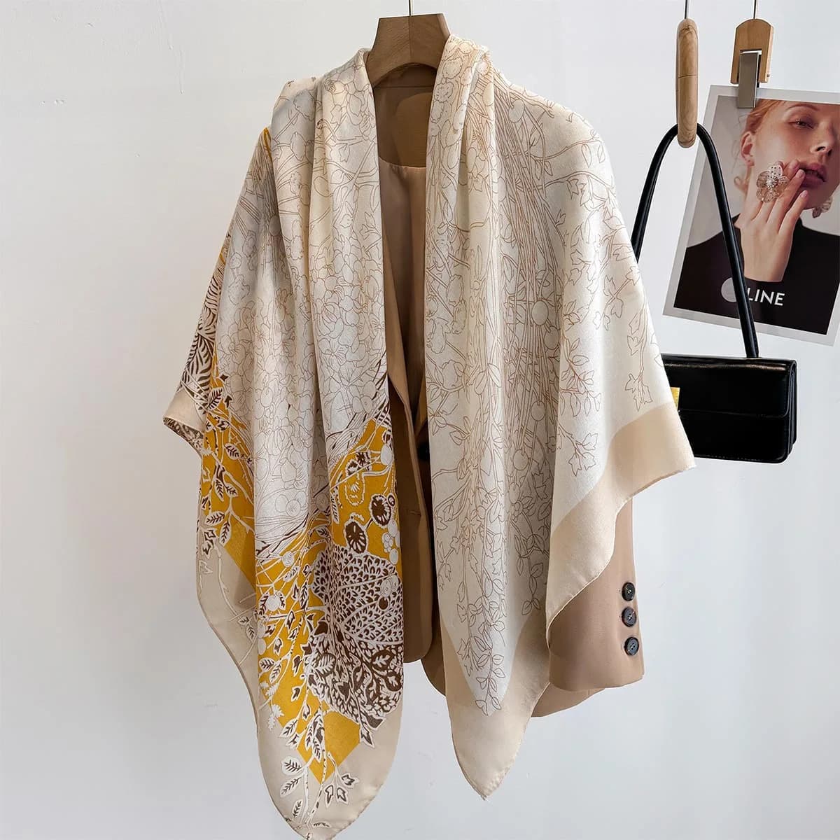 Sciarpa da Spiaggia 130*130cm, Grande Foulard di Lusso per Donne, Stampa Floreale, Traspirante, Elegante Hijab