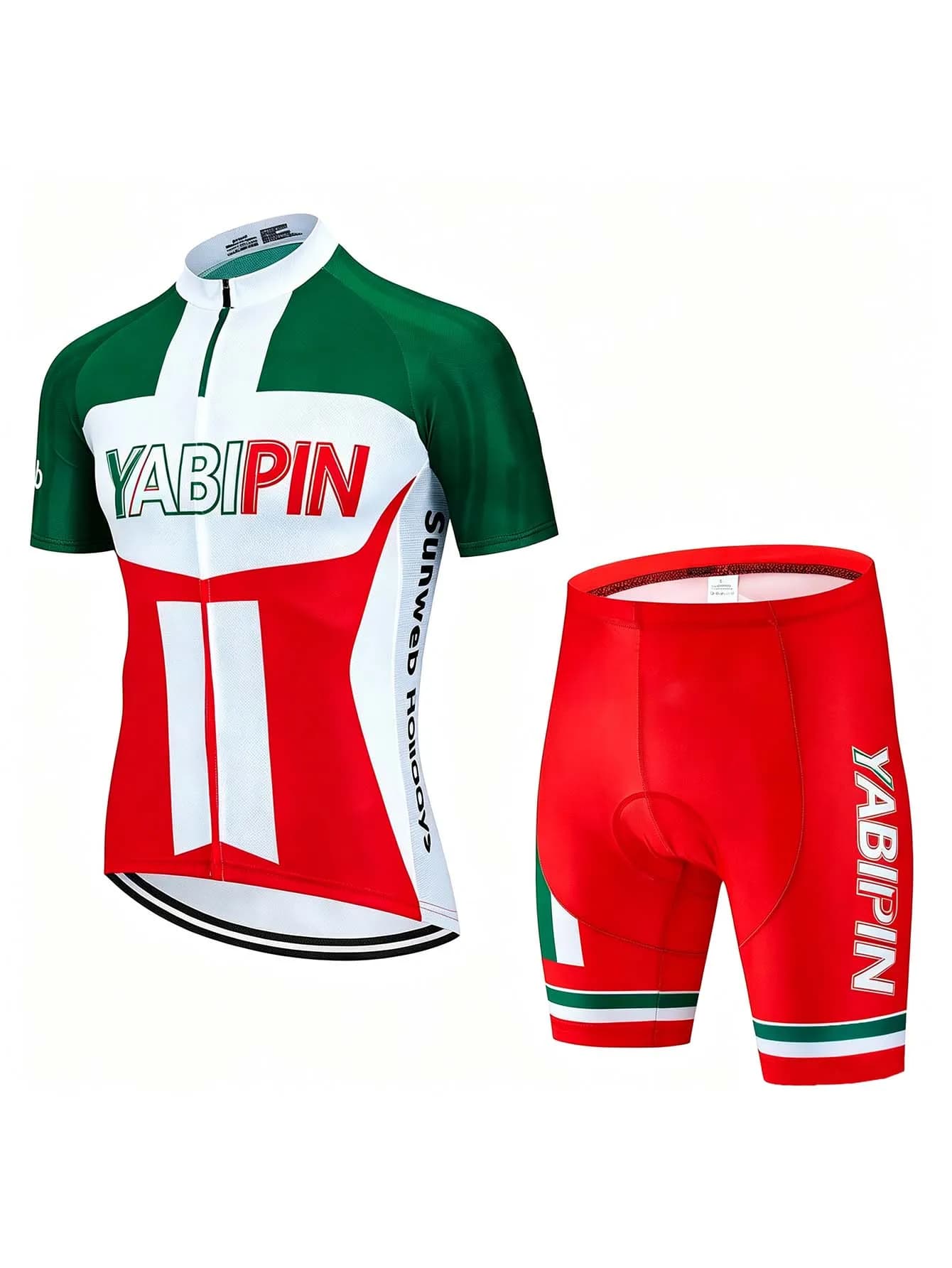 Set da mountain bike da uomo, pantaloncini a maniche corte con colletto alto e zip intera con stampa di lettere, maglia da ciclismo leggera ad asciugatura rapida
