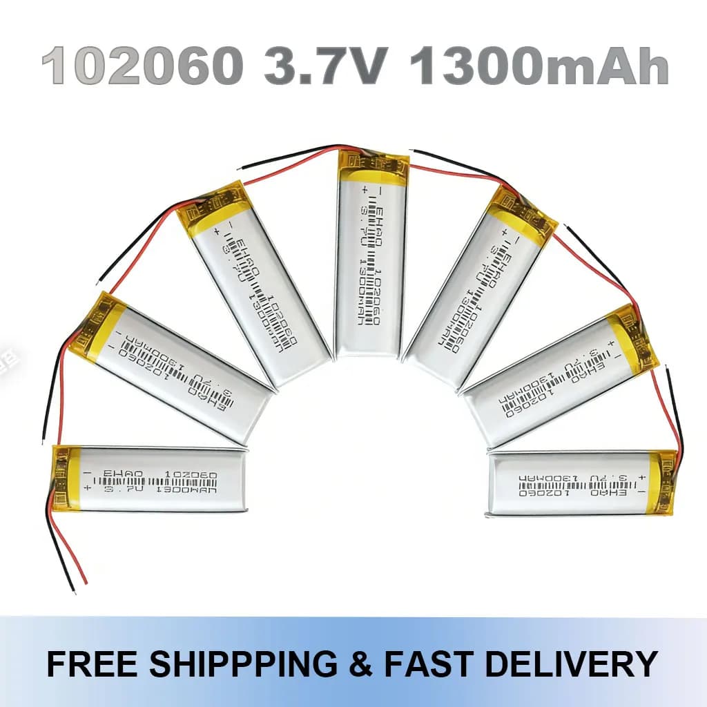 Batteria ricaricabile Li-Po 102060 3.7V 1300mAh per registratore di microfoni cablati Bluetooth GPS, smartwatch