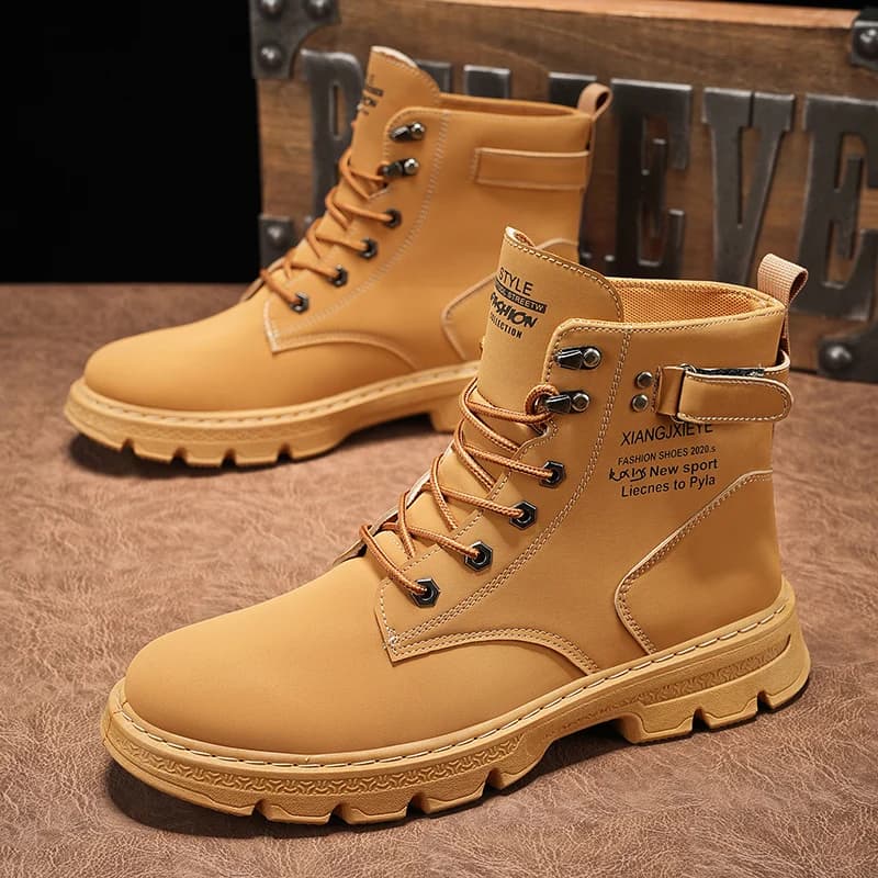 High Top Men's Shoes for Spring and Autumn New Anti Slip and Waterproof Desert Boots Outdoor Zipper Hiking Shoes Work Boots