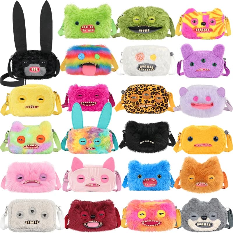 Borsa Fuggler Nera Originale, Giocattoli di Peluche Fugglers, Animali di Peluche Stropicciati LORD LONG EARS MR BUTTONS, Borse a Tracolla, Bambole