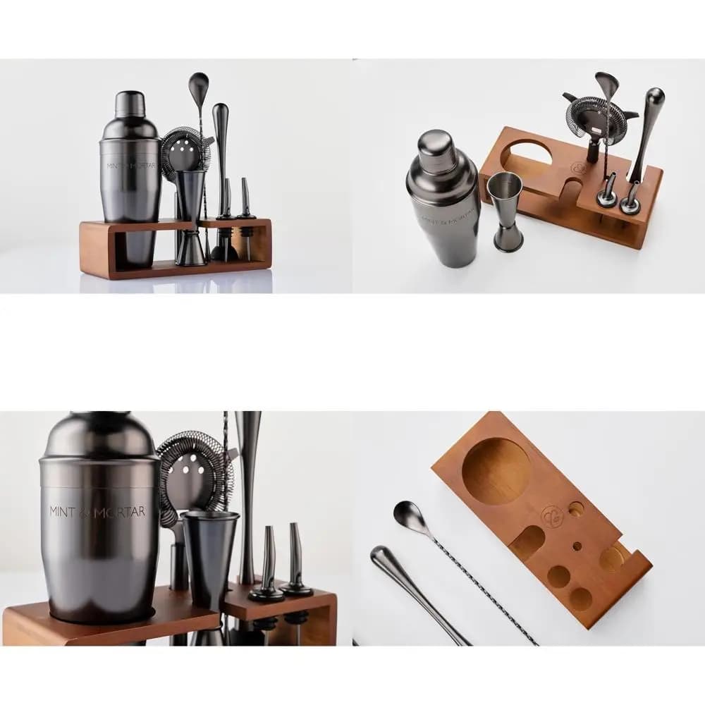 Set da Cocktail in Acciaio Inox 7 Pezzi con Supporto, Shaker Martini 24oz, Utensili da Bar, Set Regalo in Metallo Canna di Fucile