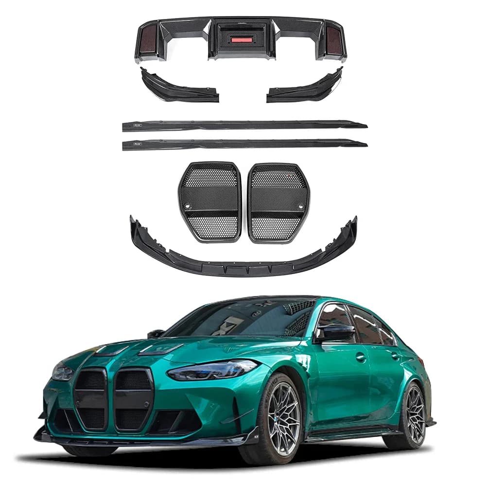 Vera Fibra di Carbonio A Secco Per BMW M3 M4 G80 G82 Ultimo Kit Carrozzeria Minigonne Laterali Labbro Anteriore Griglia Diffusore Posteriore Angolo Wrap MP Spoiler