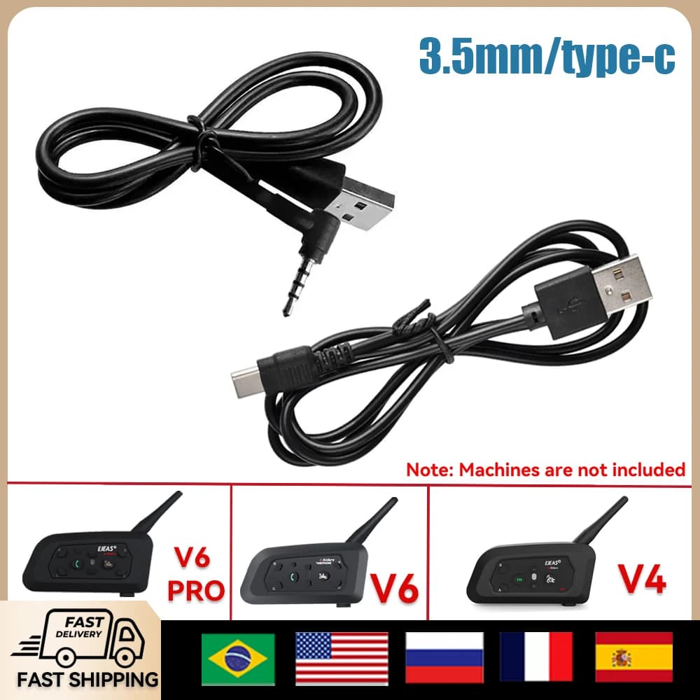 EJEAS V6 PRO +/V4 Plus 3.5 mm/type C USB charging cable for EJEAS V4C V6C FBIM Intercom Headphone Accessories for motorcycle helmet