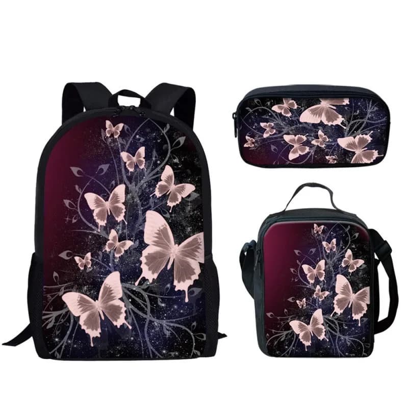 Classic Popular Funny butterfly 3D Print 3pcs/Set pupil School Bags Laptop Daypack Backpack Crossbody Lunch bag Pencil Case
