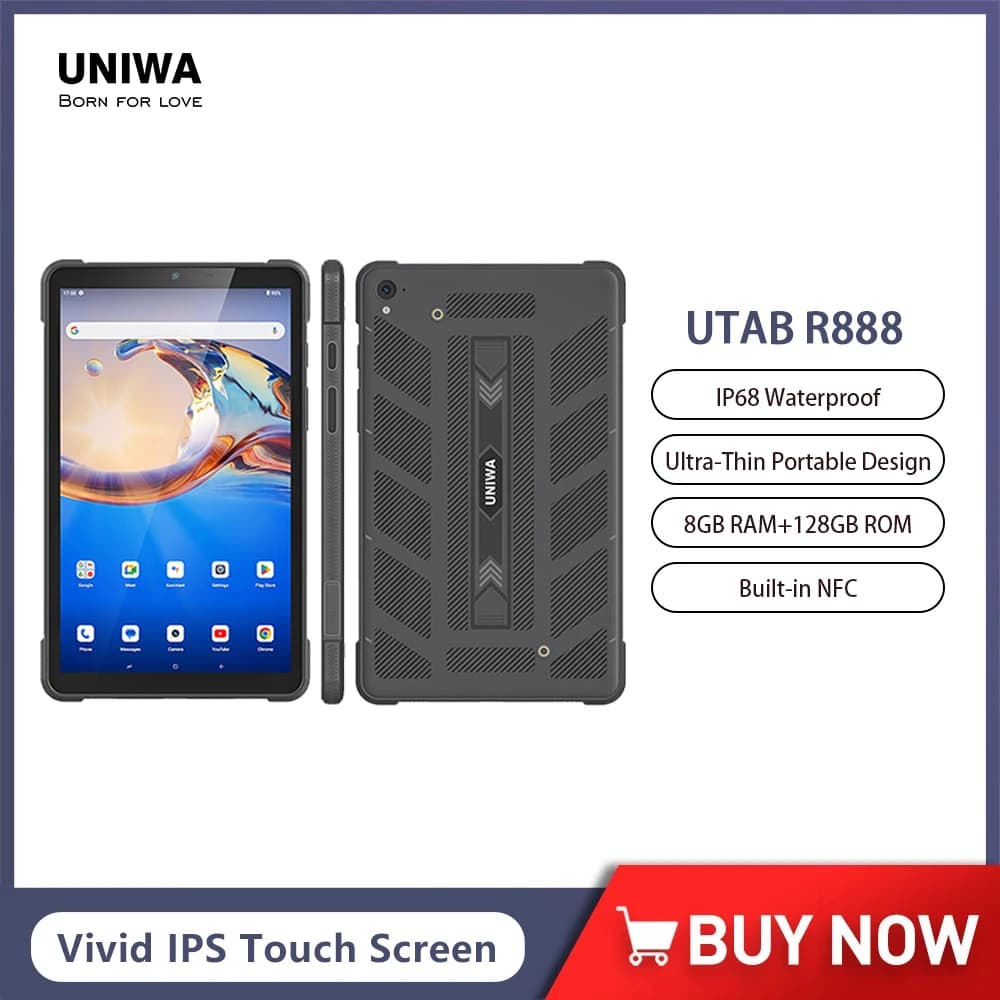 UTAB R888 Global 4G Tablet ultrasottile IP68 Phablet impermeabile 8 pollici 8 GB RAM 128 GB ROM 5800 mAh Smart Android Tablet PC GPS NFC