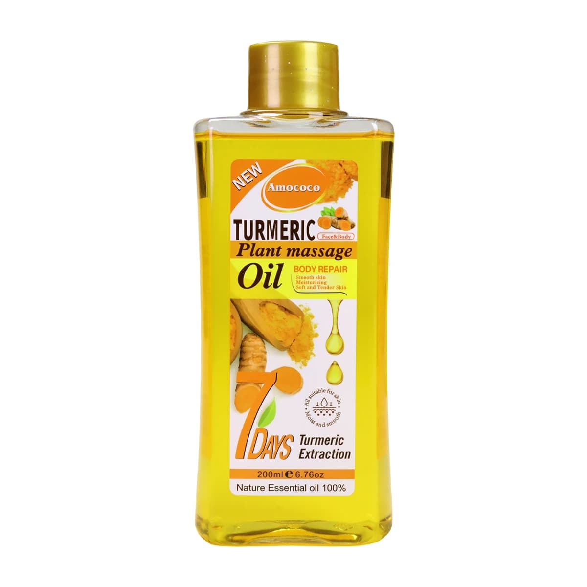 Amococo 2/5/10pcs Turmeric Massage Oil 200ml Plant Body Oil Face Body Moisturizing Oil with Sweet Almond Oil Jojoba Oil Vitamin E Skincare Massage Oil