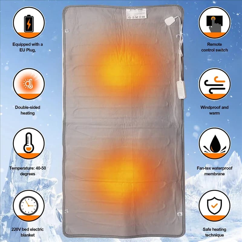 ABZS 2X 220V Electric Cover for Bed Covers Heating Intelligent Control Switch 80X150cm EU Plug