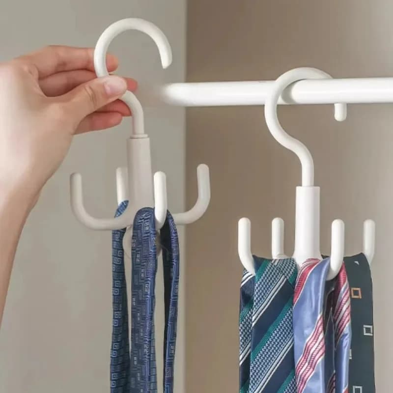 2Pcs Multifunctional Rotating Clothes Hook - Punch-Free 4-Claw Coat Hanger, Belt Organizer & Scarf Storage Rack for Wardrobe