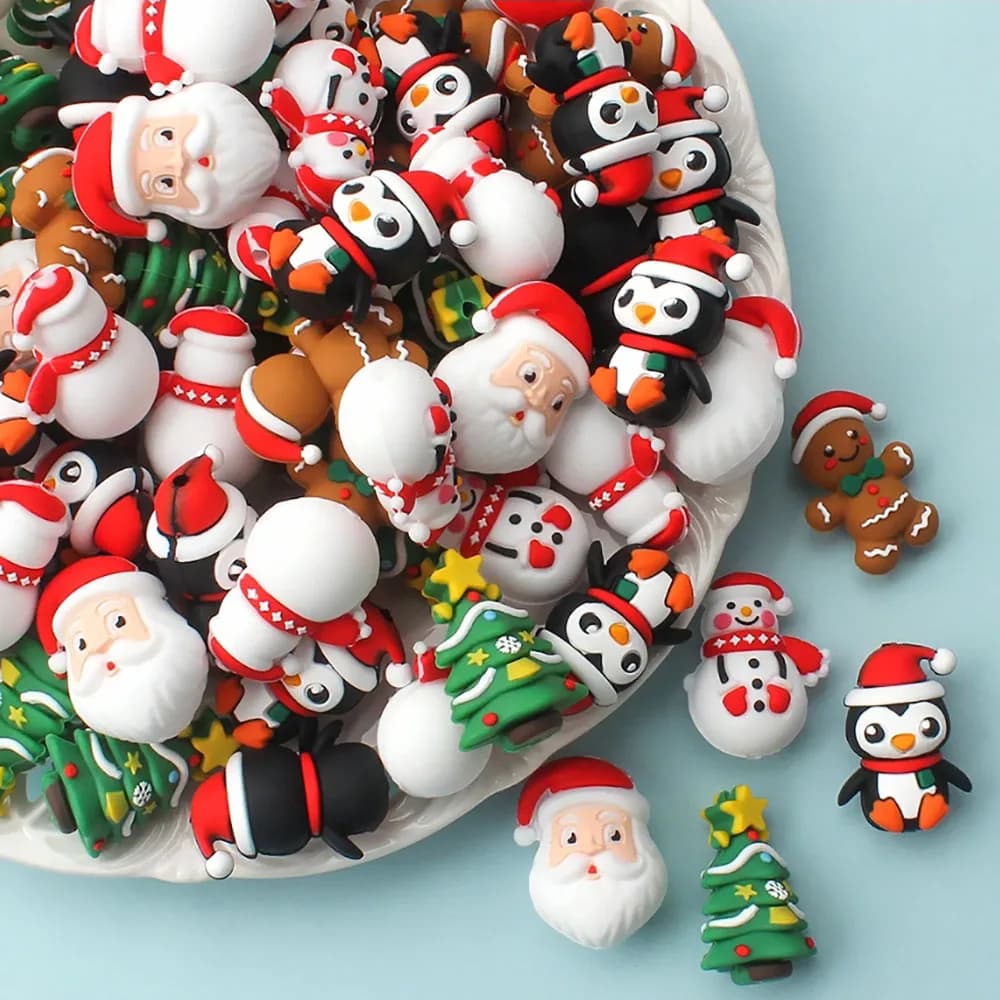5 pezzi 3D tema natalizio perline in silicone 3D Babbo Natale pinguino albero di Natale decorazione a forma di perline per gioielli fai da te