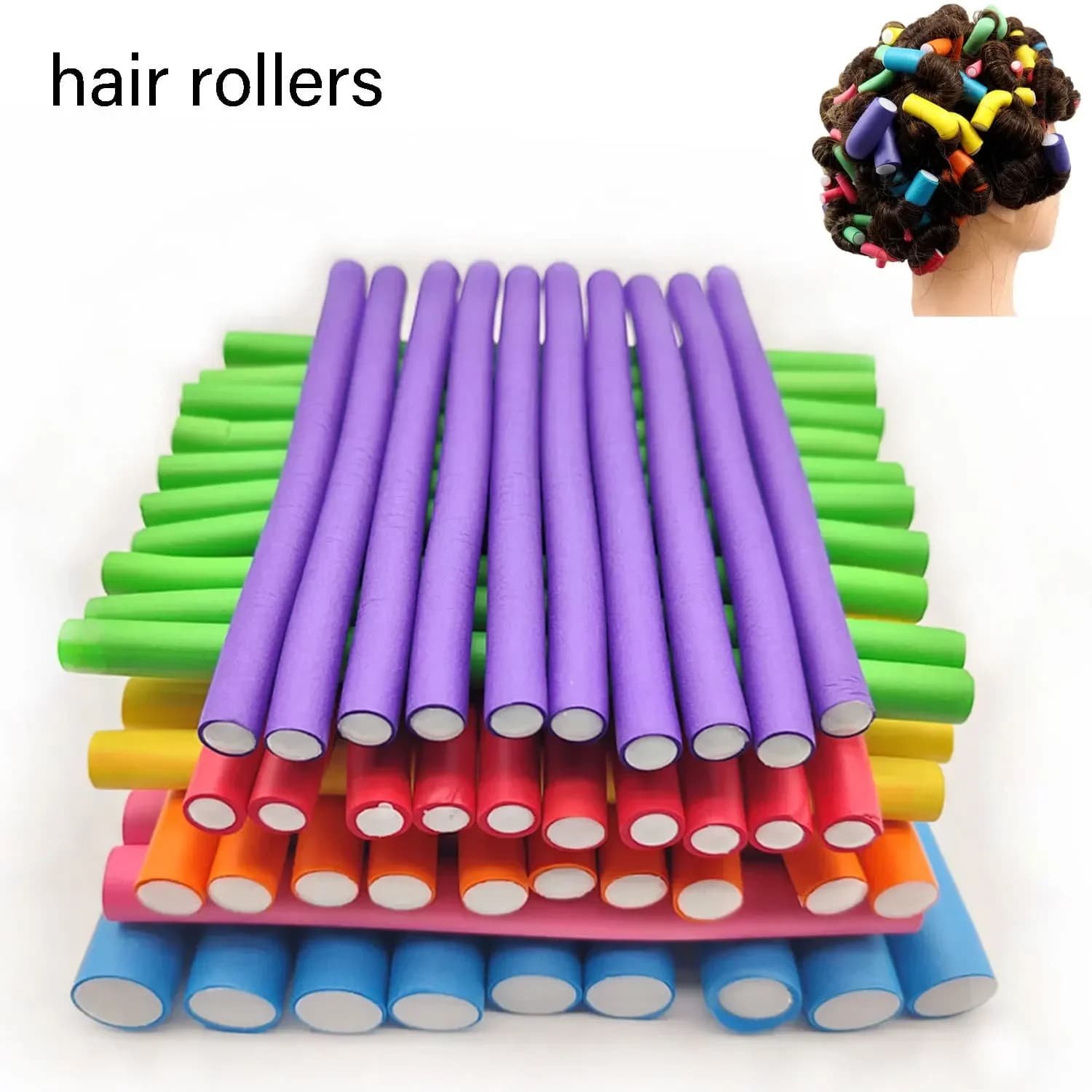 10 pieces soft rubber rollers without heat rods for hair rollers sprinklers flexible hair curler without heat for long short hair
