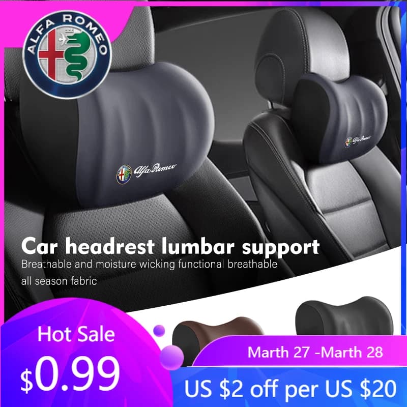 Set di Cuscini Poggiatesta e Supporto Lombare in Cotone Traspirante per Auto Alfa Romeo Giulia 147 Mito