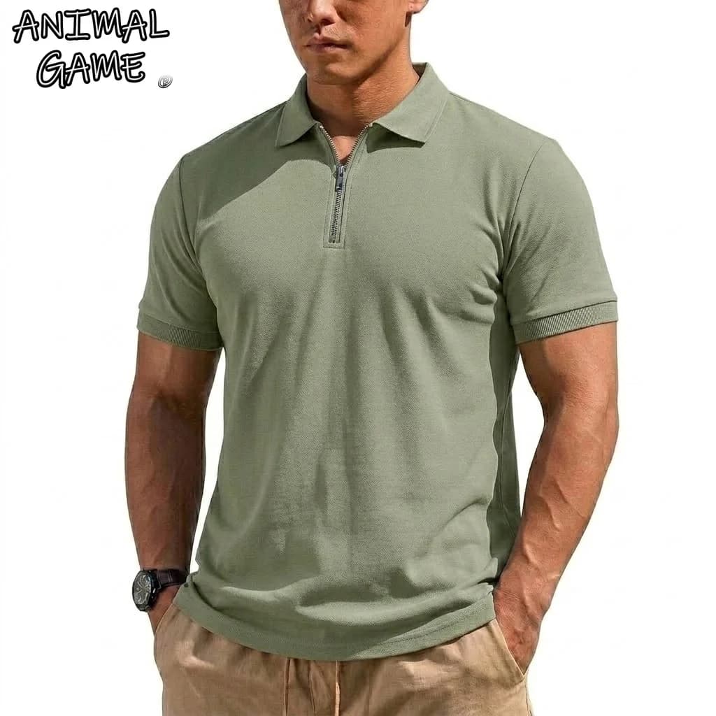 T-shirt da uomo estiva Henry, a maniche corte, leggera, con cerniera, ad asciugatura rapida, stile coreano, per palestra