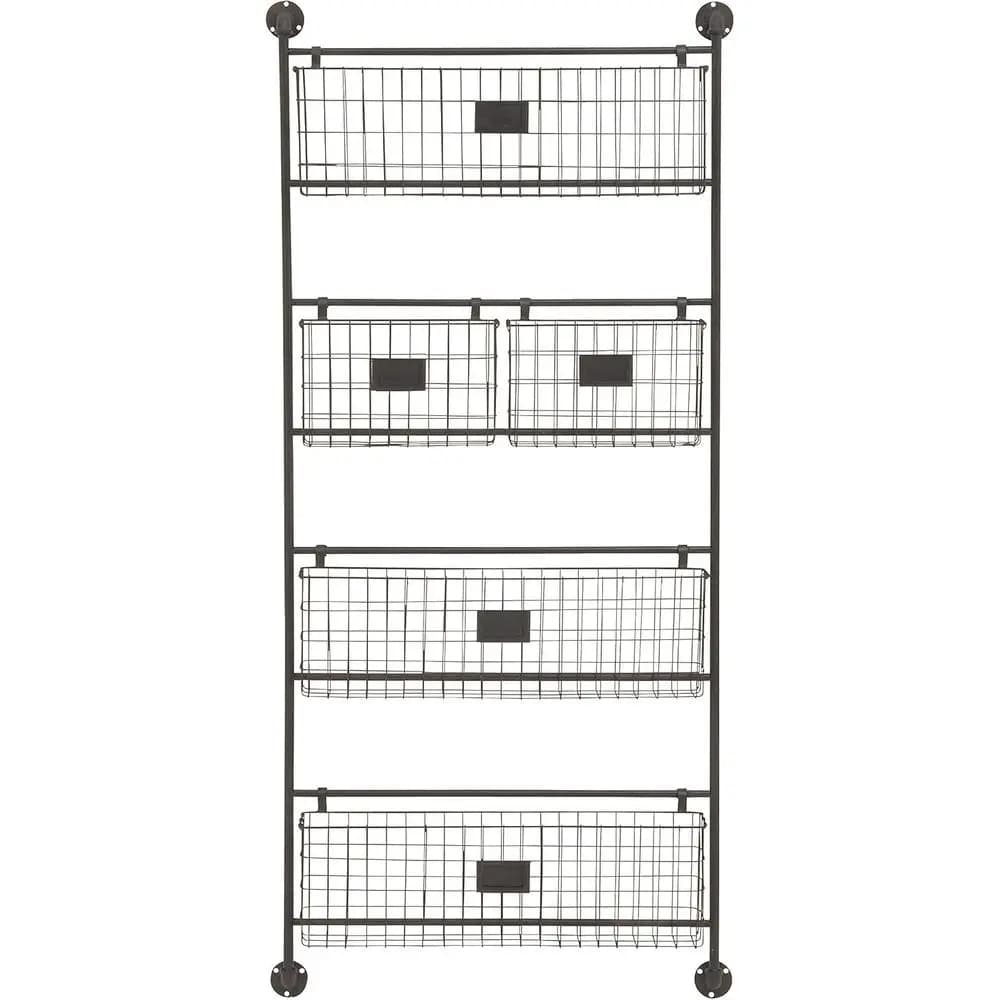 Portariviste in metallo alto con 5 scomparti, cestini sospesi e slot per etichette, 27" x 5" x 61", Nero