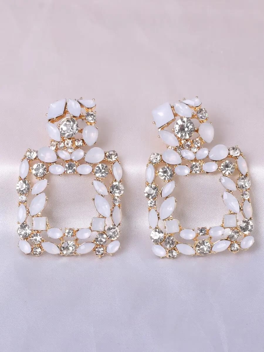 Rhinestone Geometric Drop Earrings with Sparkling Decorative Design