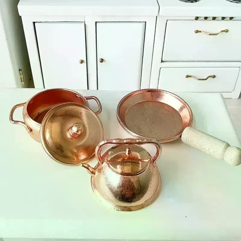 1/12 Dollhouse Frying Pan Soup Pot Kettle Set Doll Home Kitchen Cookware Decoration Dolls House Living Scene Accessories