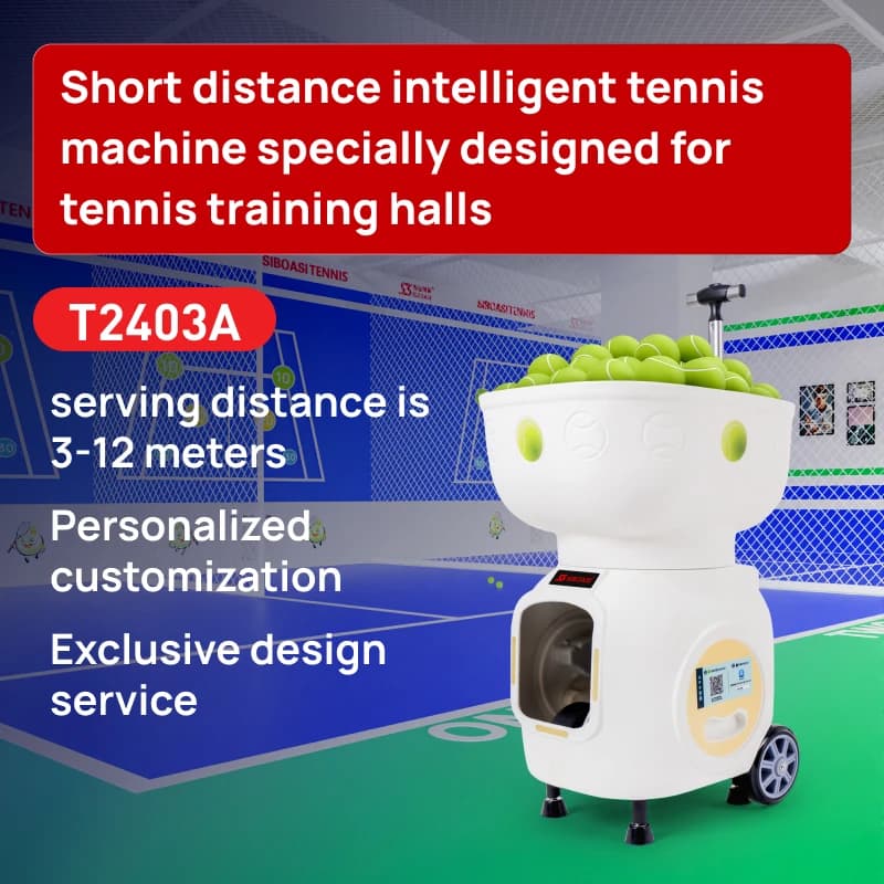 Macchina lancia-palline da tennis SIBOASI T2403A per interni, ideale per allenamenti a breve distanza, realizzata in plastica resistente.