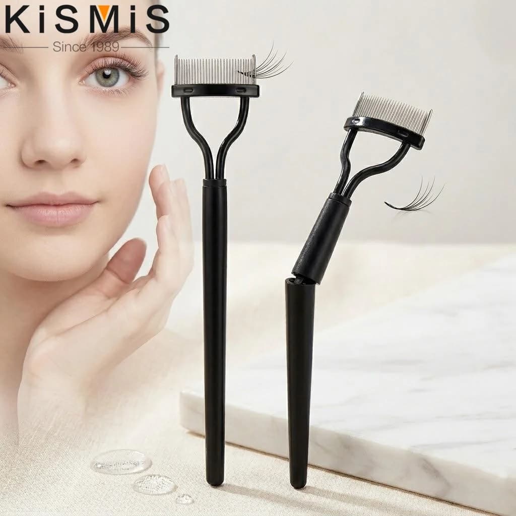 Piegaciglia Portatile Nero con Pettine per Sopracciglia e Applicatore Mascara, Strumento di Bellezza per uno Styling Perfetto delle Ciglia