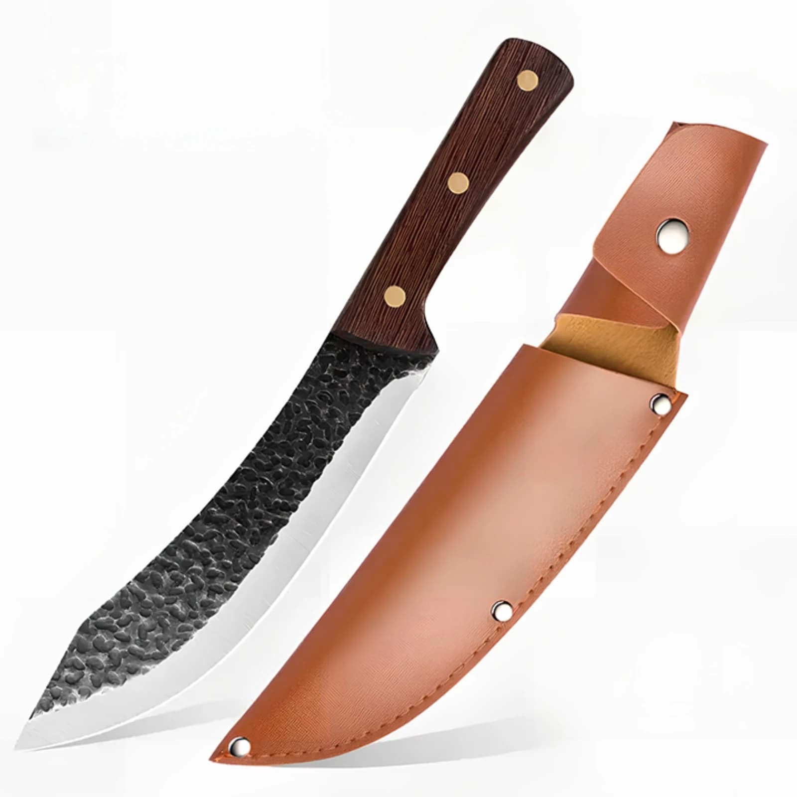 Mini hand forged butcher knife, high carbon steel meat knife, hammered kitchen knife
