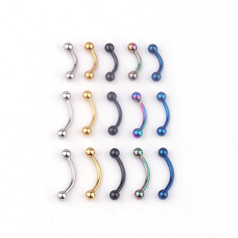 Set di 5 Pezzi, Barrette Curve in Acciaio Inox 316L 16G, 6mm 8mm 10mm, per Piercing Sopracciglio, Labbra, Trago, Elica, Rook