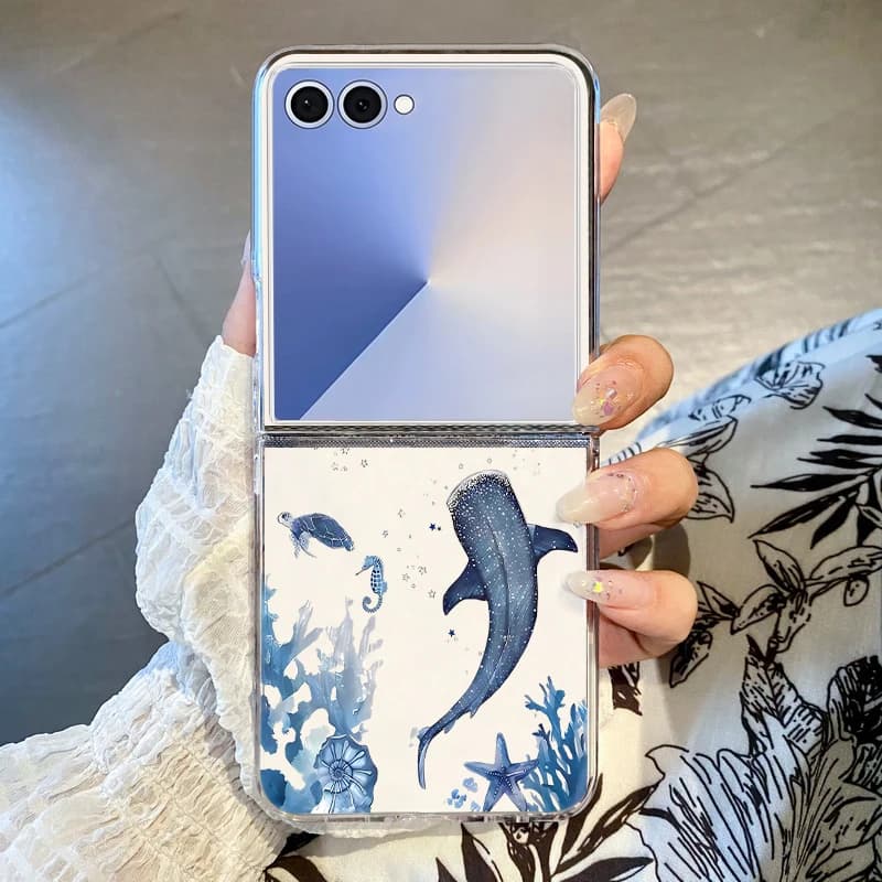 Whale Pattern Phone Case For Samsung Galaxy Z Flip7 FE Flip6 Flip5 Flip4 Clear Folding Hard Cover For Samsung Z Flip 3 4 6 7 5G