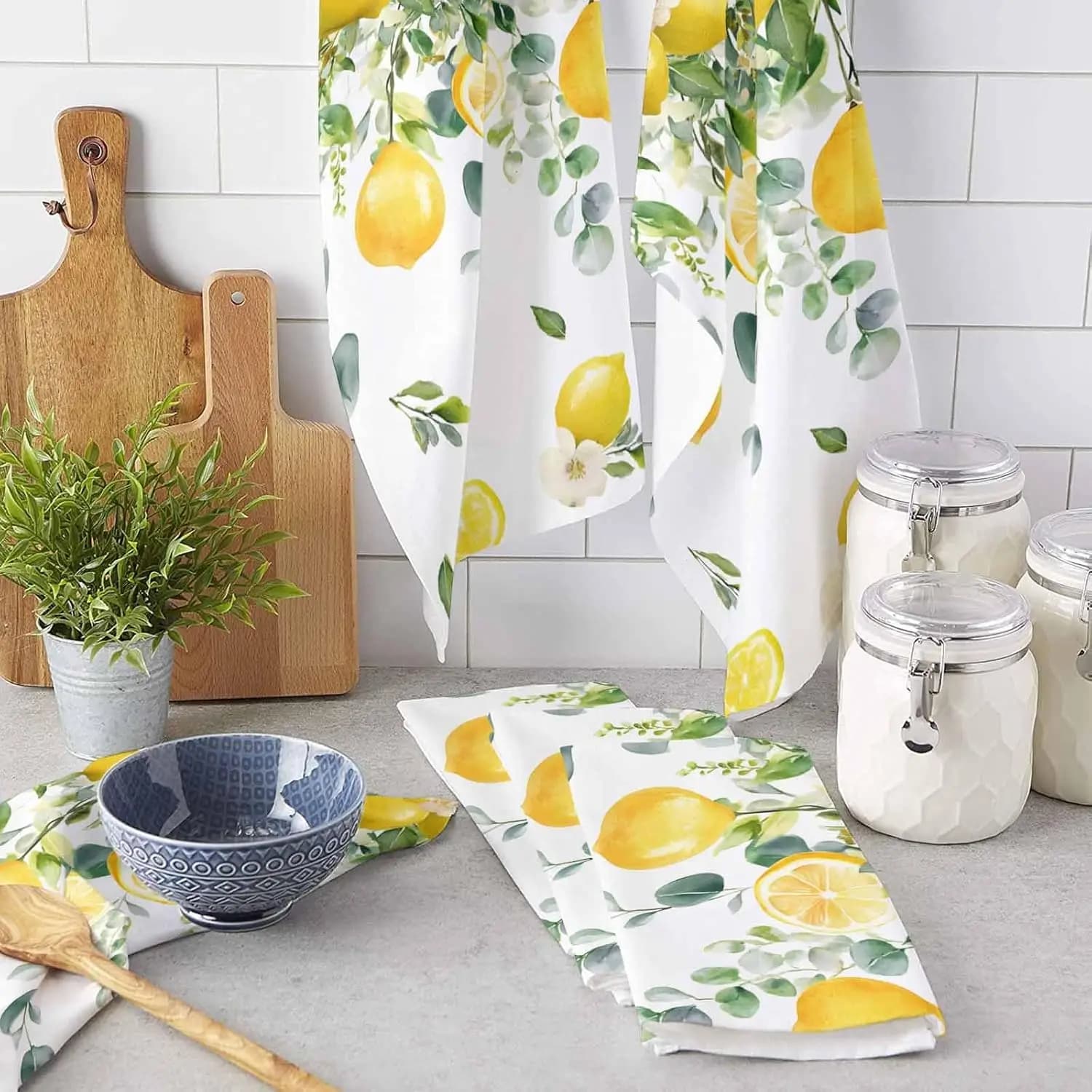 Limone Frutta Foglia di eucalipto Fiore Set di asciugamani da cucina Prodotti per la pulizia Barra assorbente Strofinacci a mano Accessori per cucine
