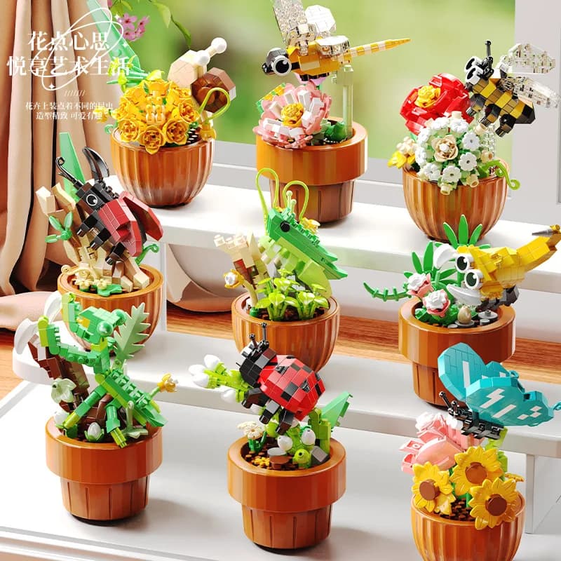 Bouquet di fiori Giocattolo per bambini Mini fai da te Building Block Giocattolo Mattoni Blocchi per adulti Costruttore Micro Mattoni Costruzione Set Regali