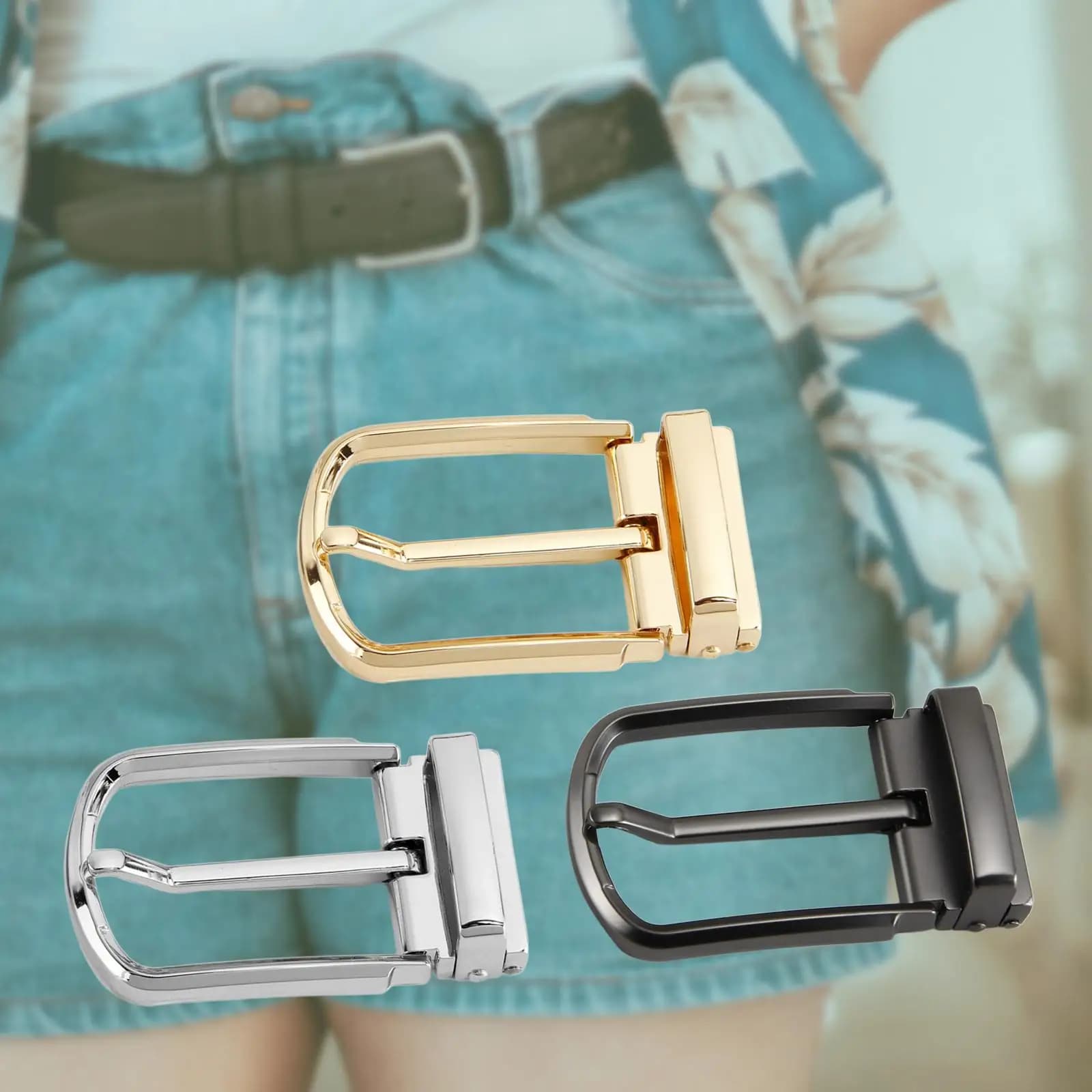 Reversible Belt Buckle, Belt Accessories, Rectangle Pin Buckle Single Prong Roller Buckle for Jeans