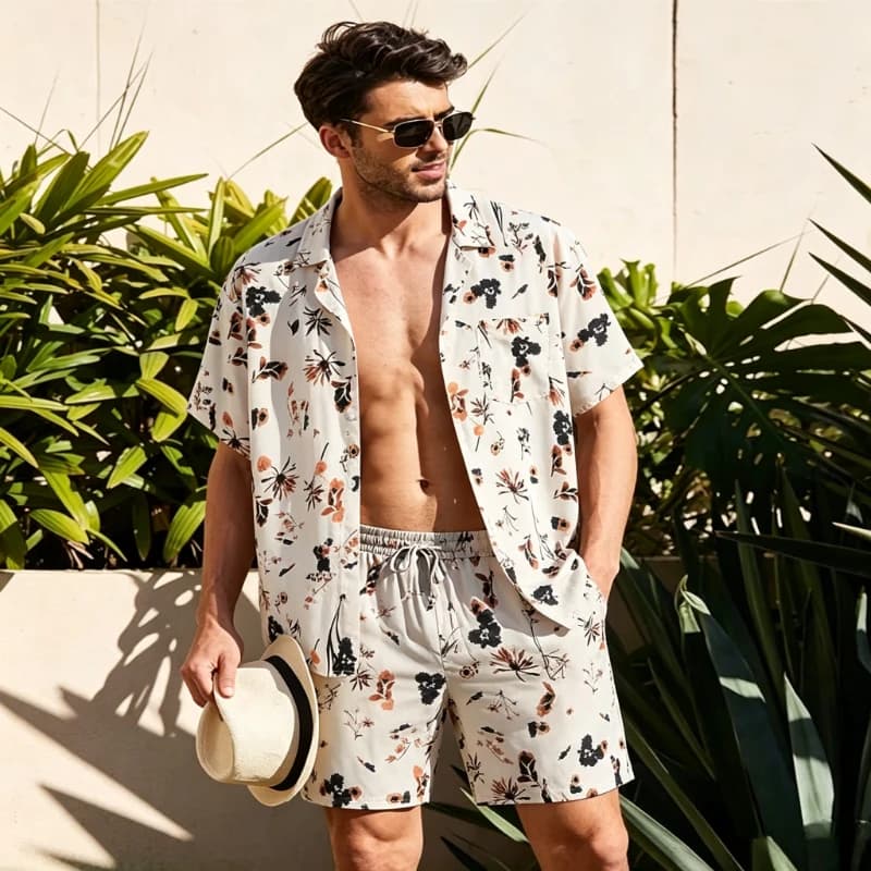 Summer New Hawaii Tracksuit Men's 2 Piece ​Short Sleeve Beach Shirts Shorts Sets Men's Vacation Suit Loose T shirts Man Clothing