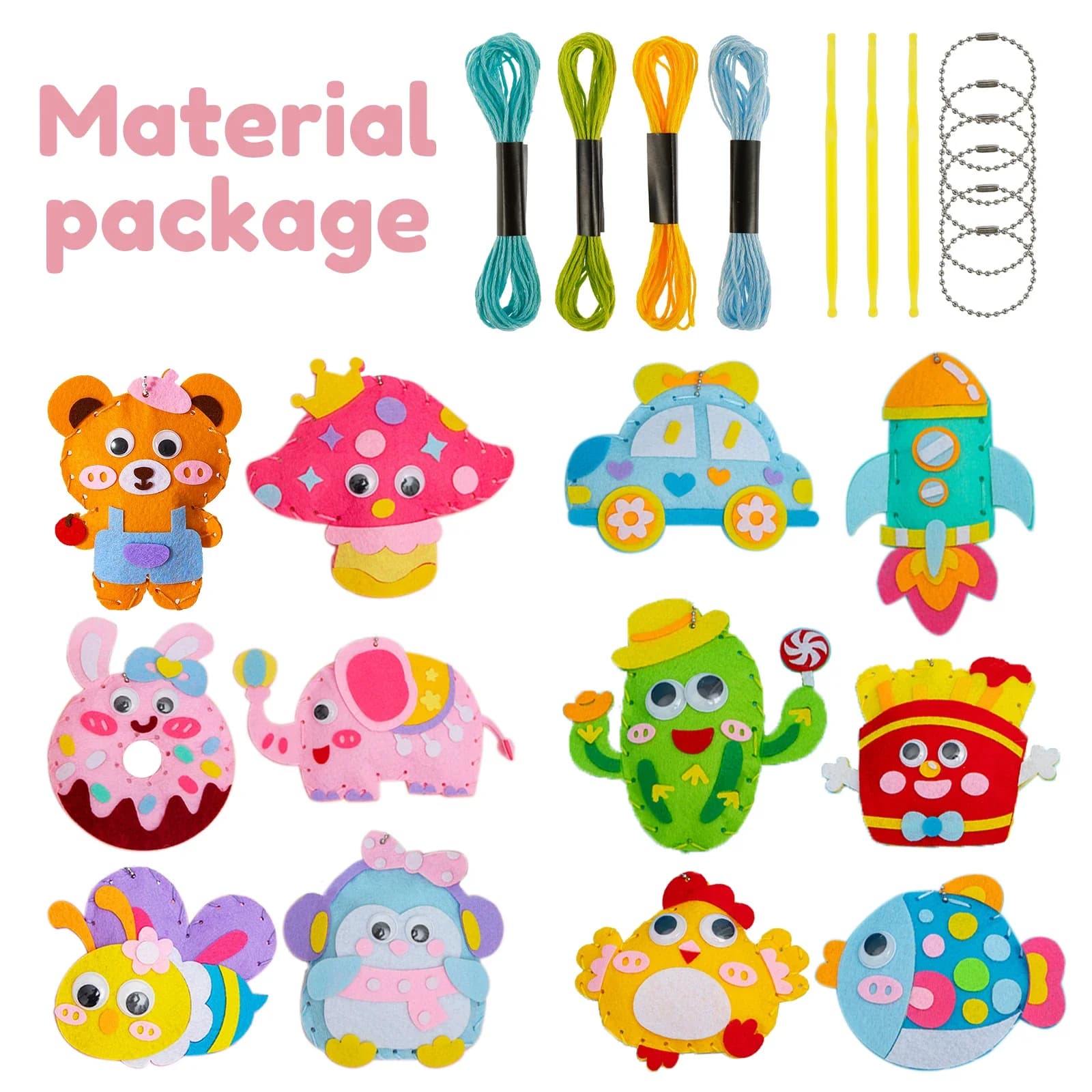 Kit artigianale per animali da cucito per bambini Cucito fai-da-te Animali di peluche in feltro Set di accessori artigianali fatti a mano per cucito artigianale per principianti