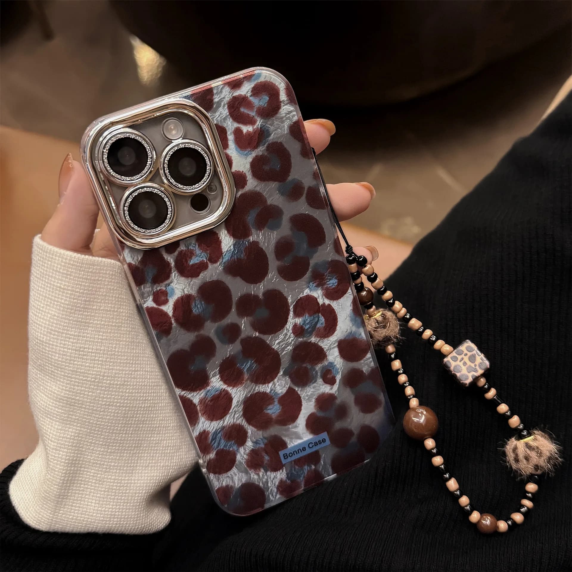 Custodia per telefono di lusso con stampa leopardata e laccetto per iPhone 17 Air 16e 15 14 13 12 11 Pro Max XS XR X 7 8 Plus, cover rigida antiurto