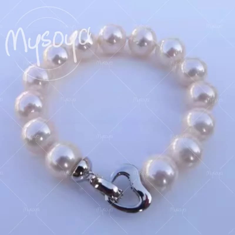 MYSOYA Bracciale con perle d'acqua dolce bianche da 9-10 mm, con confezione regalo, per lei/lui, compleanno, matrimonio, anniversario, festa della mamma A0048