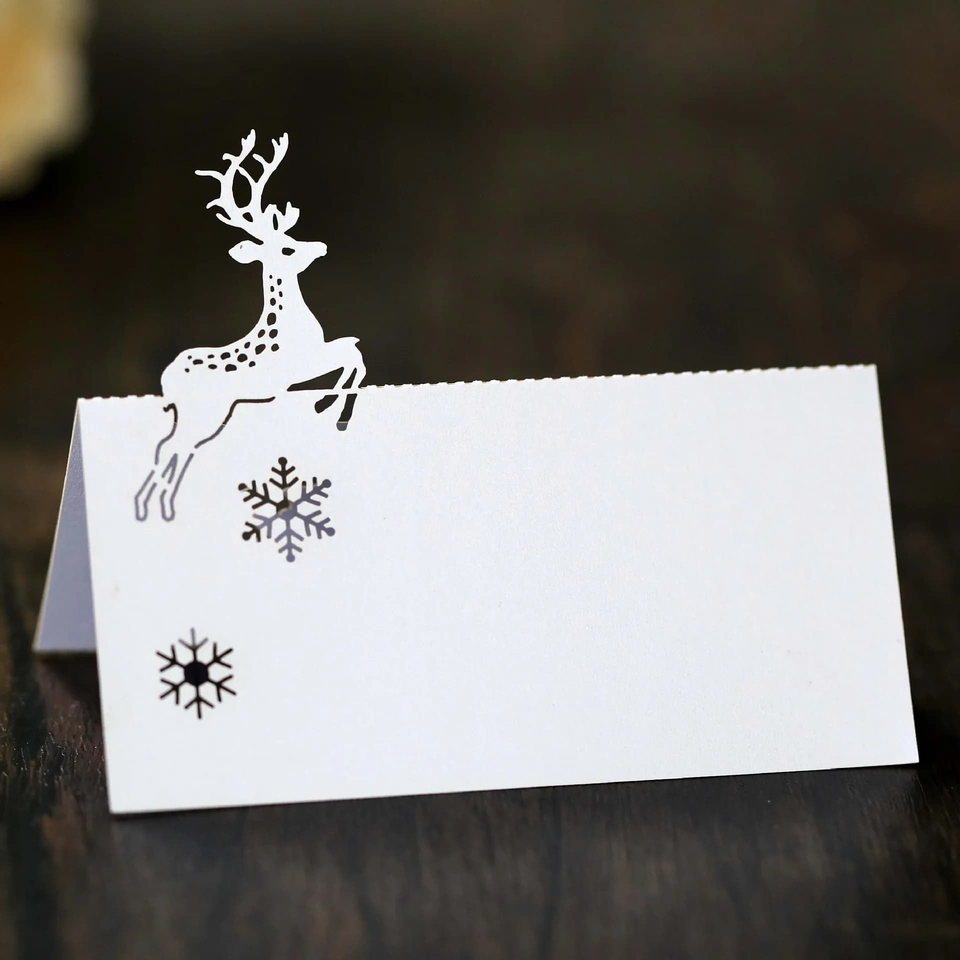 Laser Cut Beautiful Deer Christmas White Snowflake Card Holiday Name Table Card Festive Laser Engraving T-Shirt