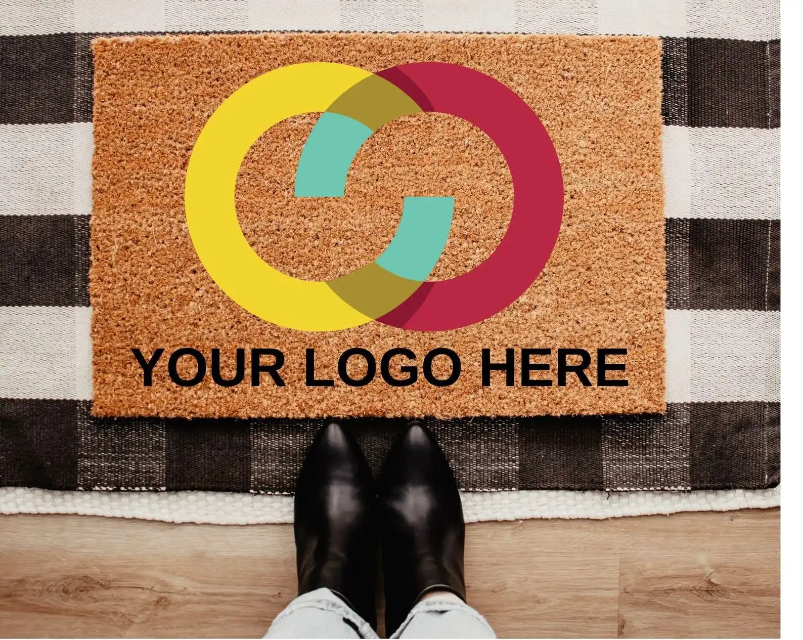 Super Absorbent Design Logo Doormat Personalized Welcome Mat Business Entryway Decor Natural Coir Mats Rug Anti-slip Custom Mat