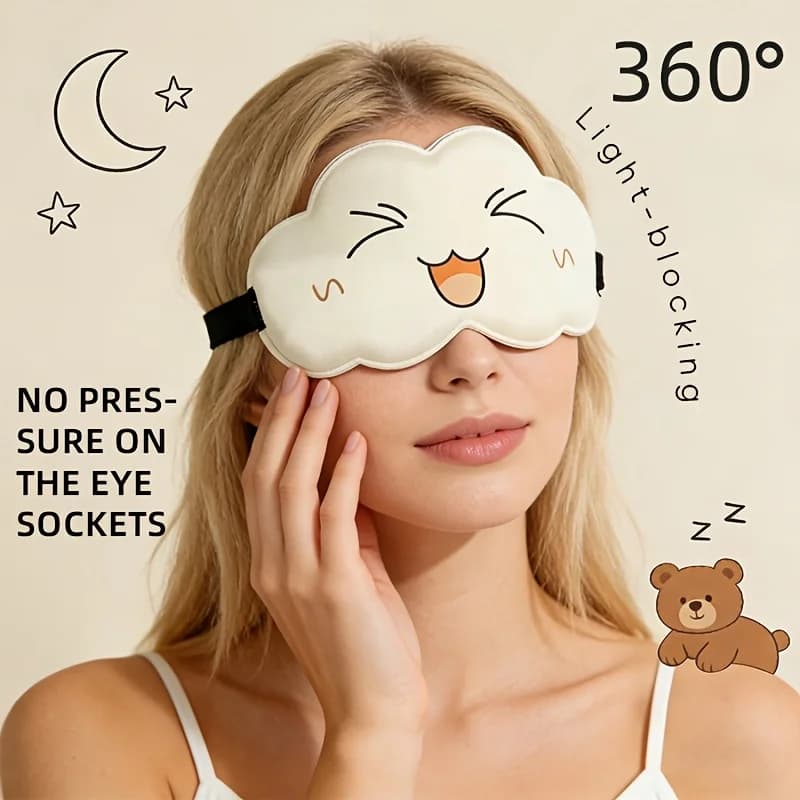 Cute smiley cloud shape plush eye mask, breathable shading design, with adjustable straps, comfortable eye mask, suitable for travel and home use