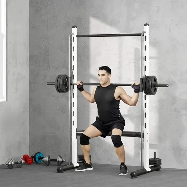 Rack for Squat with Barbar Traction and Panca Adjustable, Rack Multifunction for Pesi Lifting, White