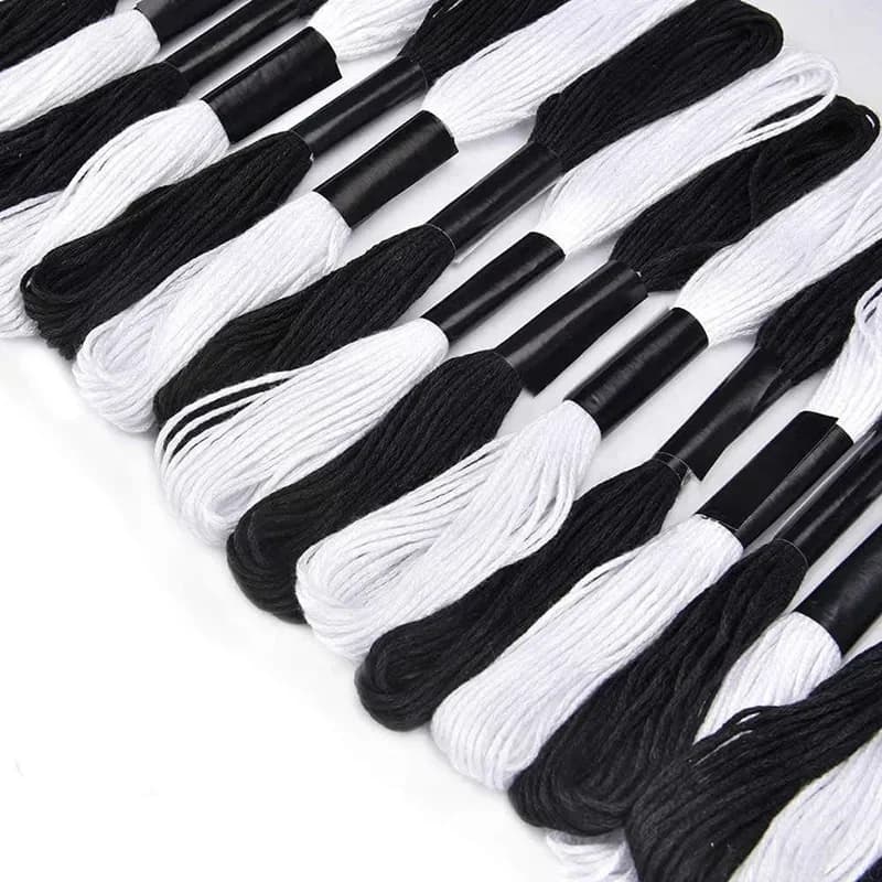 24 pezzi di filo per punto croce bianco nero, macchie di filo da ricamo, colore nero, fili per cucire a mano, cucito artigianale fai da te