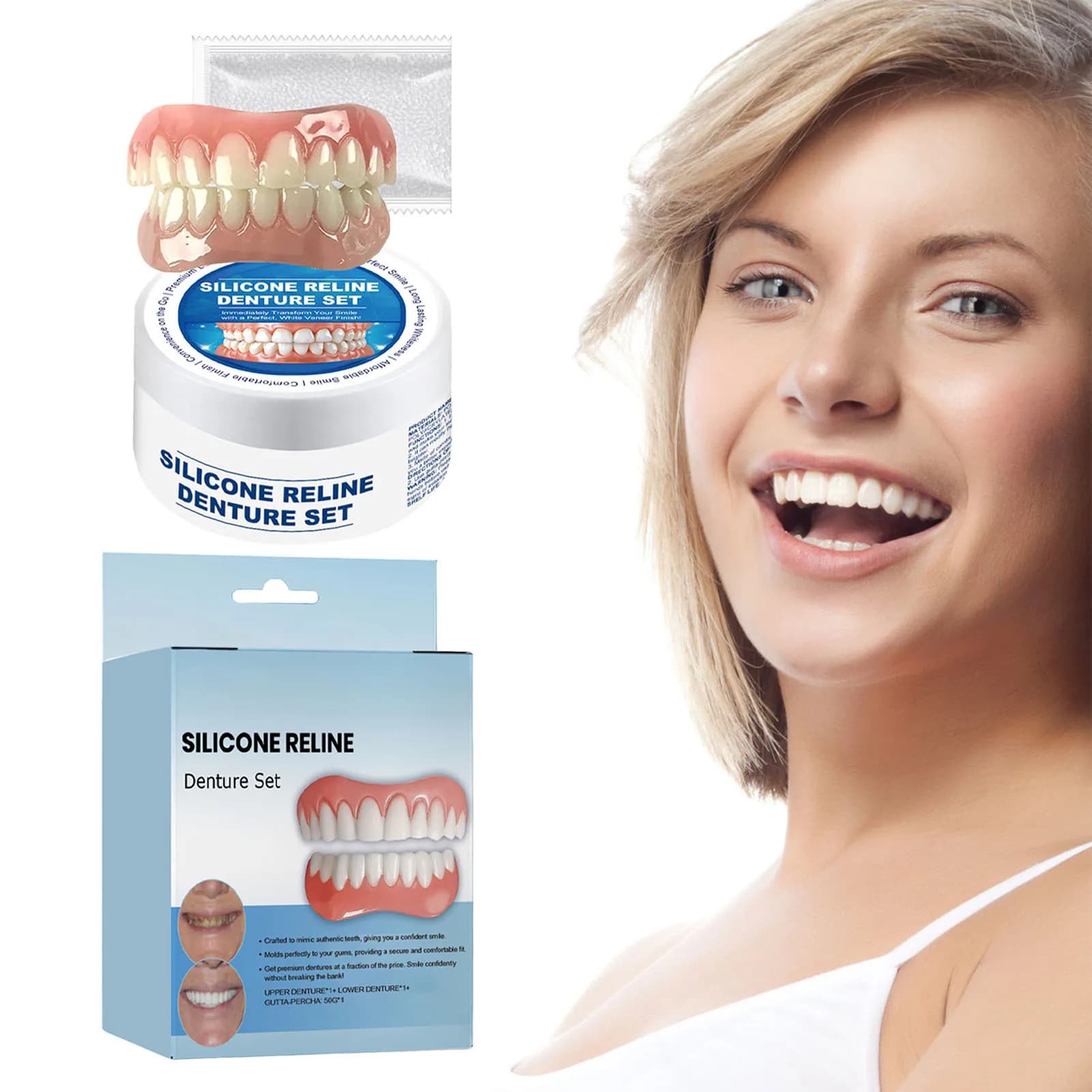 Kit per protesi in silicone per uomini e donne Comfort Fit Protesi sbiancanti Simulazione Bretelle Impiallacciature per denti Sorriso naturale