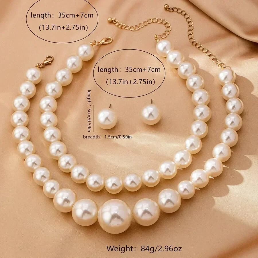 Elegante Set di Collana di Perle con Orecchini in Stile Francese, Gioielli da Donna