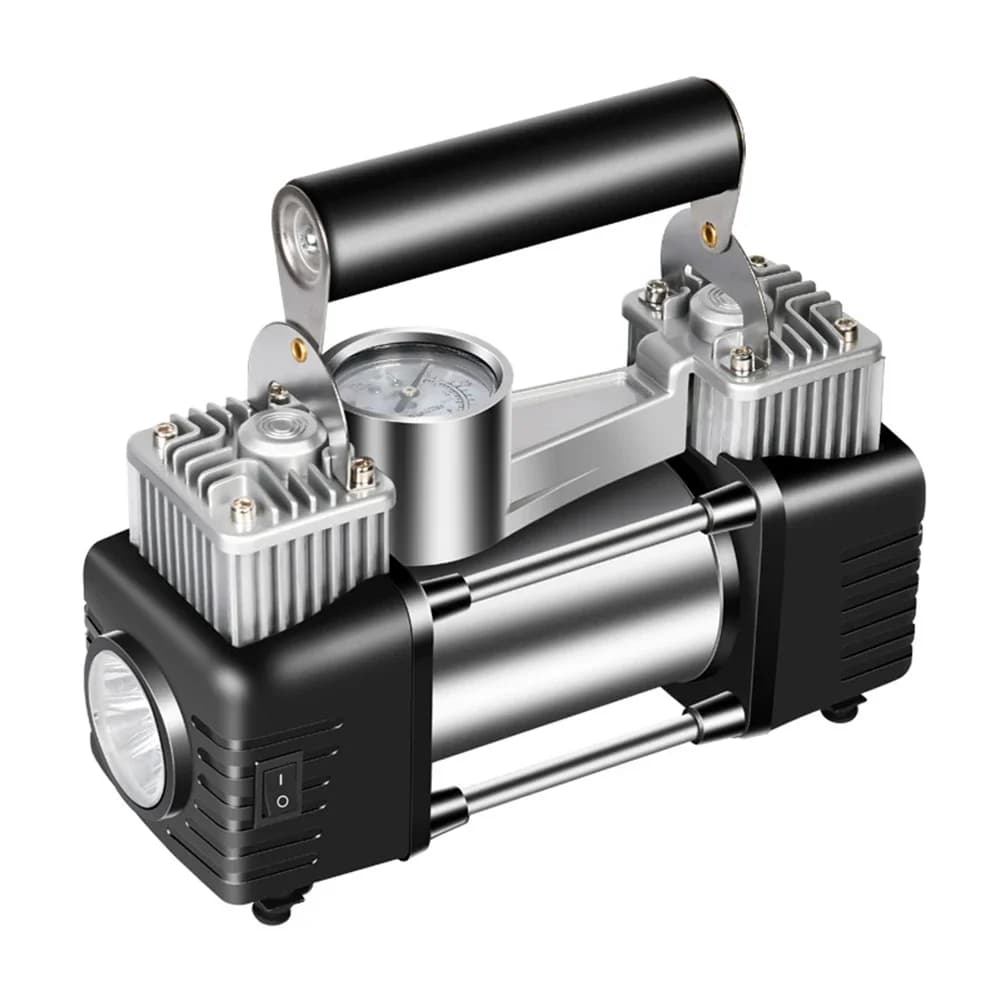 Gonfiatore per pneumatici da 150 W Doppi cilindri pesanti Compressore d'aria portatile in metallo DC 12 V Pneumatici SUV per camion Gommone Letto ad aria ecc.