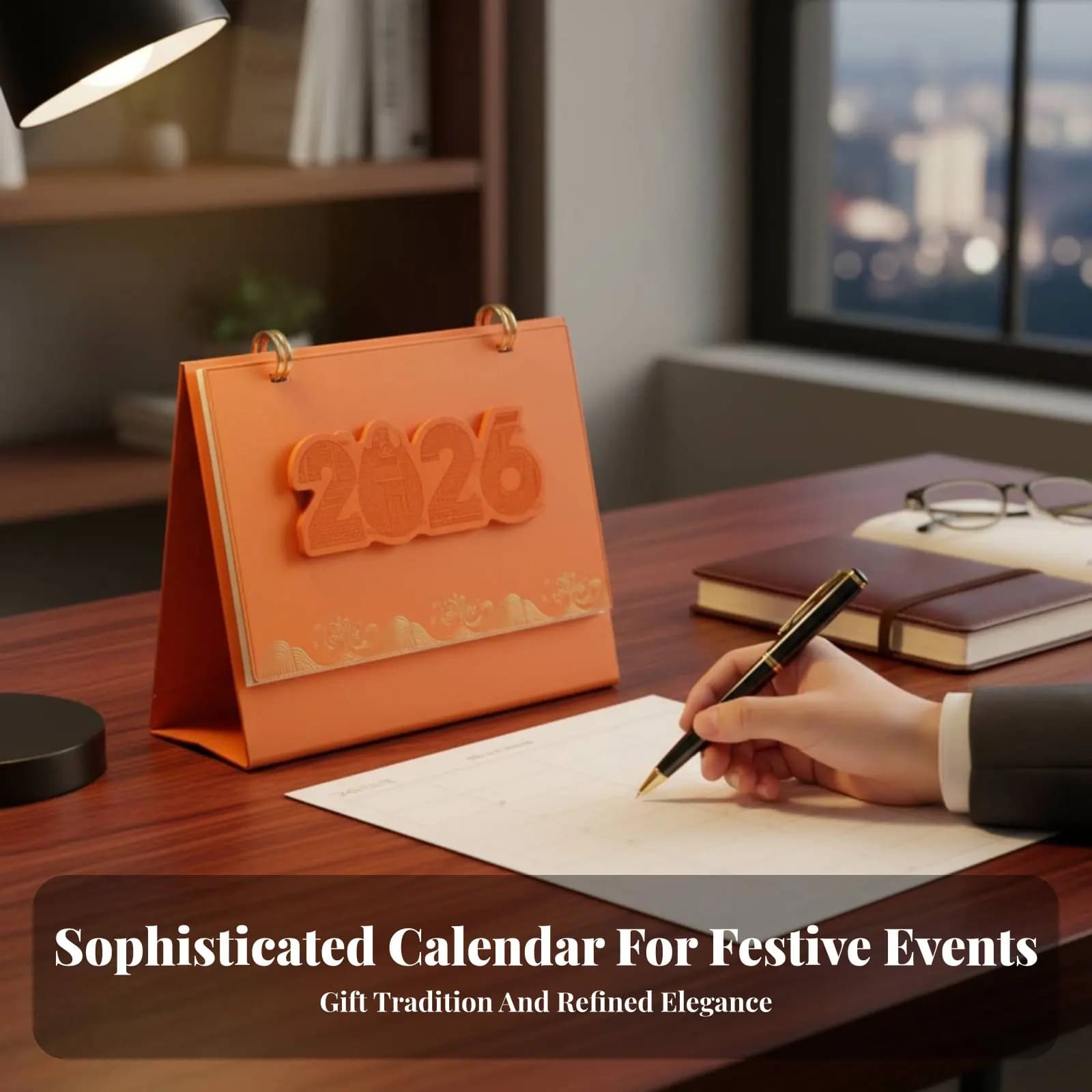 Calendario da Scrivania Anno del Cavallo 2026, Agenda Mensile in Ecopelle, Stampa Dorata, Regalo Aziendale Creativo, Organizer per Ufficio