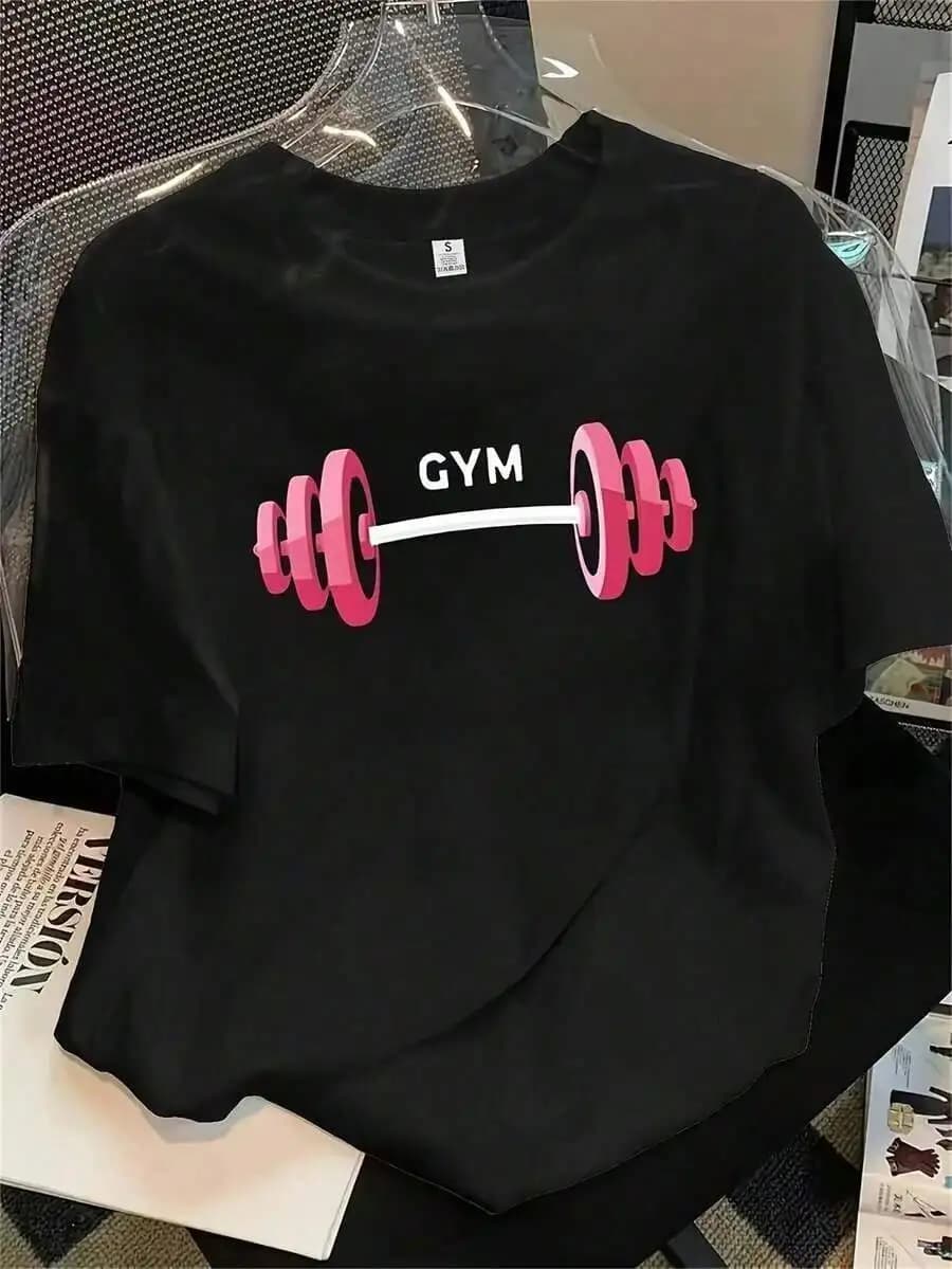 T-shirt da donna con stampa fitness - Top a maniche corte con scollo rotondo, morbido e traspirante, per palestra e abbigliamento casual