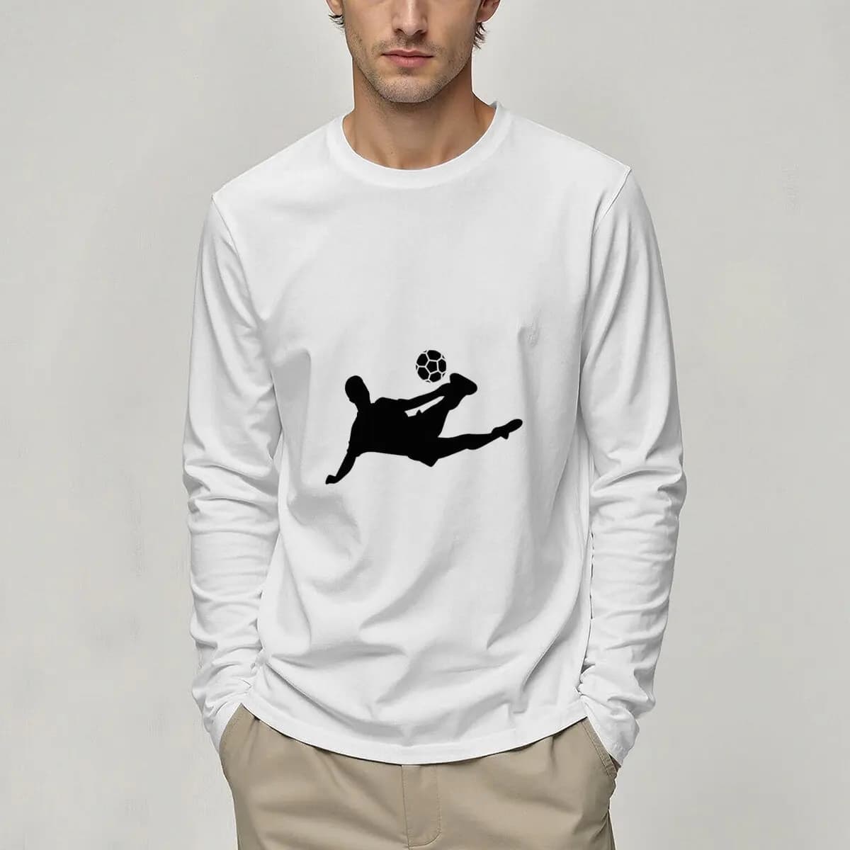Autumn/Winter Men's Long Sleeve T-shirt, print silhouette of a football player, sports and trendy campus style, a versatile garment for everyday