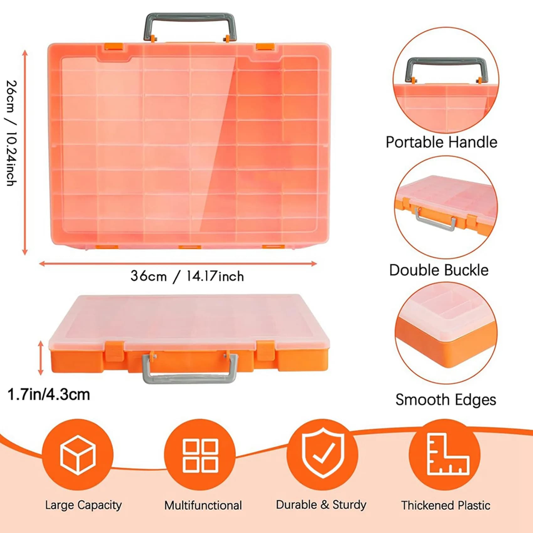 TEMPOROLOGY OF TEMPO DEL2X Large plastic organizer box with 48 adjustable compartments and dividers, beads container, tool box