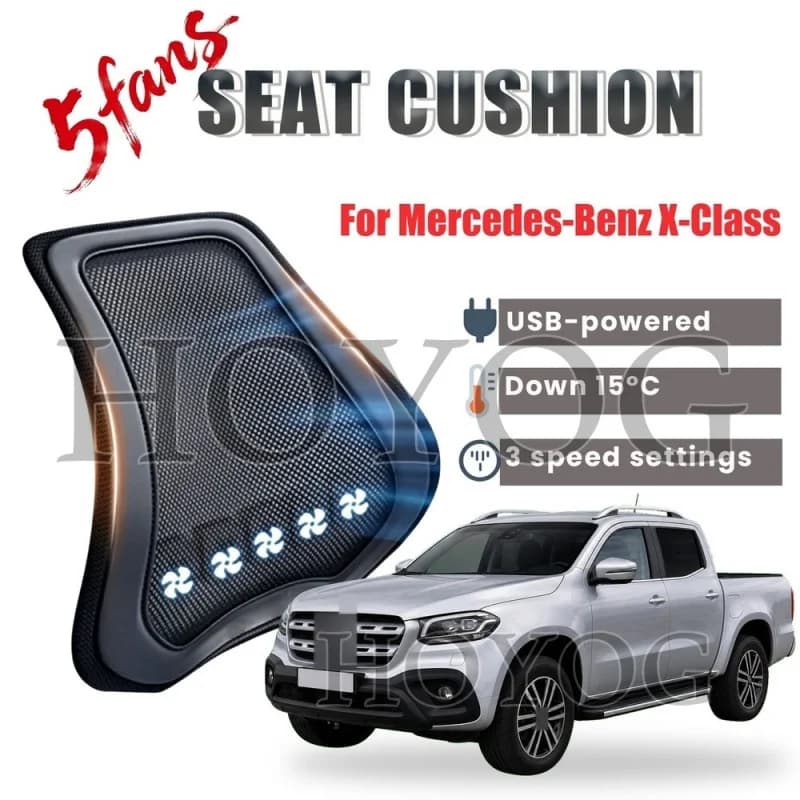 For Mercedes-Benz X-Class Car Seat Cooling Lumbar Support Cushion Back Support Pillow USB Fan Ventilated Mesh 3 Speed